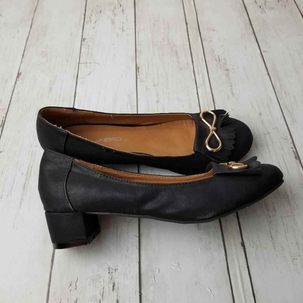 C. Label Angie Low Heel Closed Toe Bow Office Career Heel Pumps